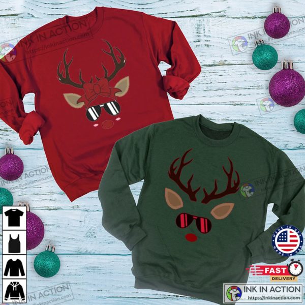 Christmas Couples Shirts, His and Her Reindeer Shirts, Couple Christmas Tees