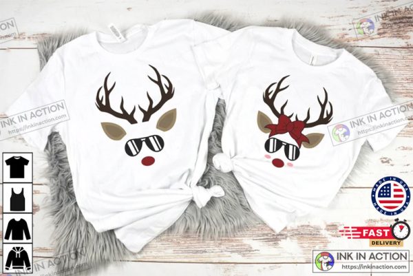 Christmas Couples Shirts, His and Her Reindeer Shirts, Couple Christmas Tees