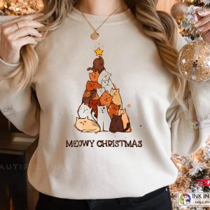 X mas Christmas Sweatshirt Meowy Christmas Sweatshirt Christmas Cat Sweatshirt Retro Christmas 2