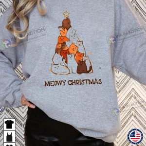 X mas Christmas Sweatshirt Meowy Christmas Sweatshirt Christmas Cat Sweatshirt Retro Christmas 4