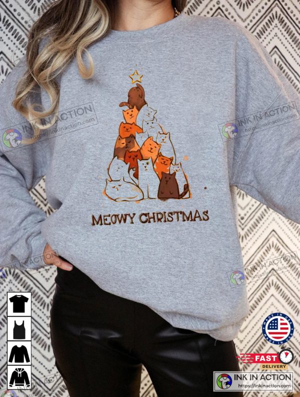 X-mas Meowy Christmas Sweatshirt Christmas Cat Retro Shirt