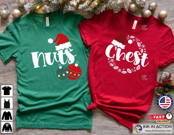 Couple Christmas Tshirt, Chest Nuts Couples Tee Shirt, Funny Couple Shirts