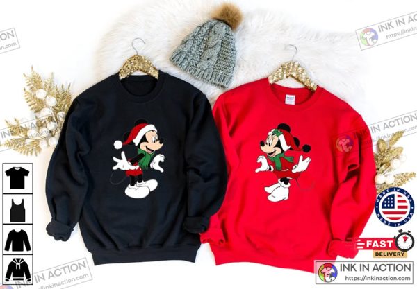 Disney Christmas Couple Sweatshirt, Mickey Minnie Christmas Sweatshirt, Disney Couple Gift Tee