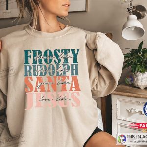X mas Frosty Rudolph Santa Jesus Christmas Sweatshirt Christmas Party Winter Holiday Outfit 1