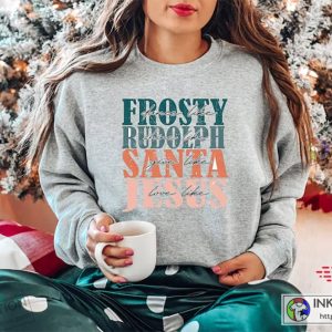 X mas Frosty Rudolph Santa Jesus Christmas Sweatshirt Christmas Party Winter Holiday Outfit 2