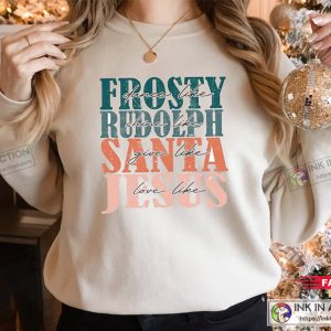 X mas Frosty Rudolph Santa Jesus Christmas Sweatshirt Christmas Party Winter Holiday Outfit 3