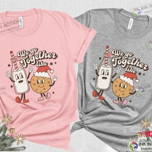 X mas Funny Matching Couples Christmas Shirts We Go Together Like Milk and Cookies His and Hers Couple Shirts Retro 1