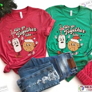 X mas Funny Matching Couples Christmas Shirts We Go Together Like Milk and Cookies His and Hers Couple Shirts Retro 2