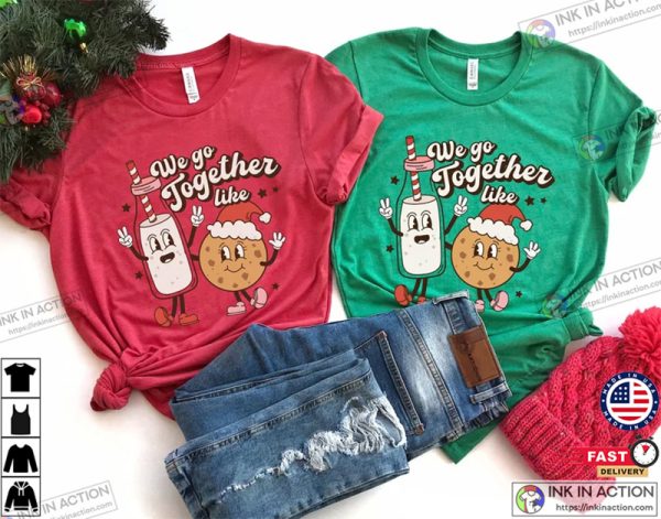 Funny Matching Couples Christmas Shirts We Go Together Like Milk and Cookies