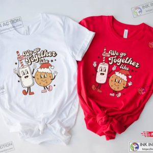 X mas Funny Matching Couples Christmas Shirts We Go Together Like Milk and Cookies His and Hers Couple Shirts Retro 3