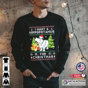 X mas I Want A Hippopotamus For Christmas Hippo Santa Ugly Xmas Sweatshirt funny christmas sweatshirts 1