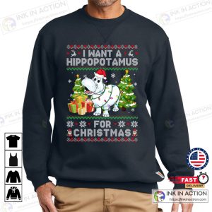 X mas I Want A Hippopotamus For Christmas Hippo Santa Ugly Xmas Sweatshirt funny christmas sweatshirts