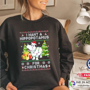 X mas I Want A Hippopotamus For Christmas Hippo Santa Ugly Xmas Sweatshirt funny christmas sweatshirts