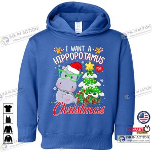 X mas I Want A Hippopotamus For Christmas Lights Santa Hippo Xmas Funny Gift Toddler Hoodie 2