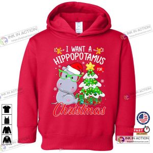 X mas I Want A Hippopotamus For Christmas Lights Santa Hippo Xmas Funny Gift Toddler Hoodie 3