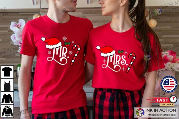 Mr and Mrs Christmas 2022 Shirt, Family Matching Shirts, Married Couples First Christmas Winter Wedding Tshirt