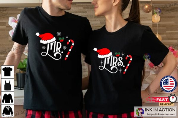 Mr and Mrs Christmas 2022 Shirt, Family Matching Shirts, Married Couples First Christmas Winter Wedding Tshirt