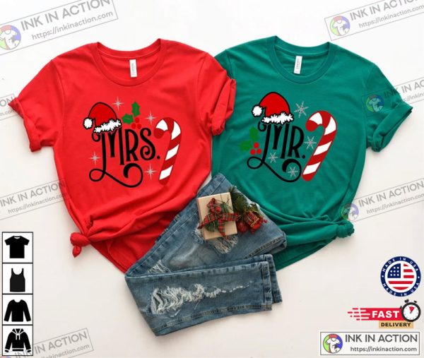 Mr and Mrs Christmas 2022 Shirt, Family Matching Shirts, Married Couples First Christmas Winter Wedding Tshirt