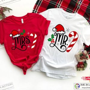 X mas Mr and Mrs Christmas 2022 Shirt Family Matching Shirts Married Couples First Christmas Winter Wedding Tshirt 4