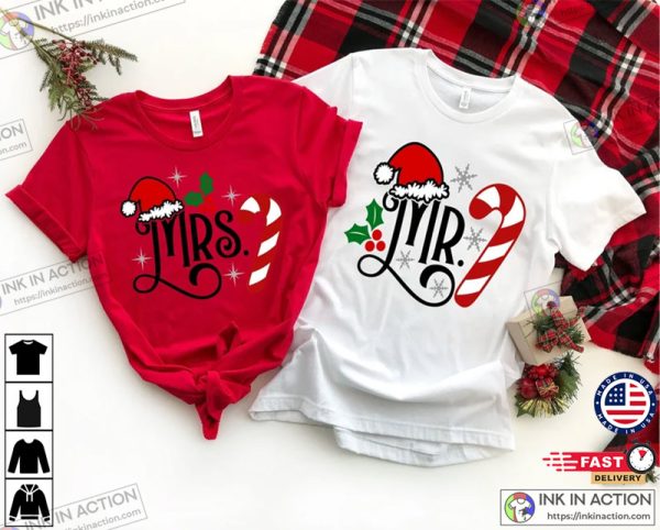 Mr and Mrs Christmas 2022 Shirt, Family Matching Shirts, Married Couples First Christmas Winter Wedding Tshirt