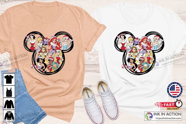 X-mas Cute Disney Princesses Mickey Ears Magic Kingdom Day Shirts