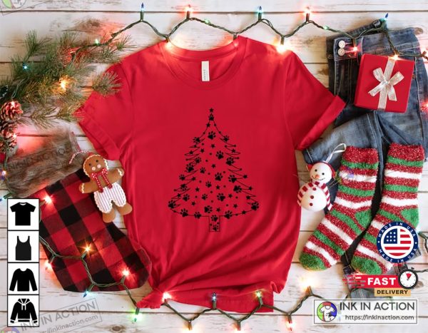 X-mas Retro Christmas Snoopy Dog Paws Christmas Tree Basic Shirt