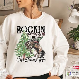 X mas Rocking Around The Christmas Tree Sweatshirt Retro Christmas Western Shirt Cowboy Christmas Shirt 4