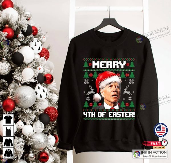 X-mas Santa Joe Biden Merry 4th Of Easter Funny Christmas Tee