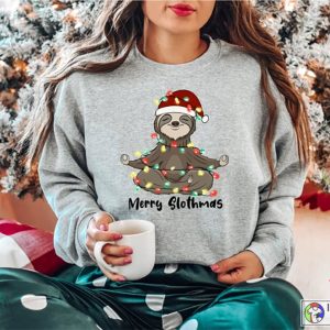 X mas Sloth Christmas Shirt Merry Slothmas Tee Christmas Yoga Shirt Yoga Lover Gift 4