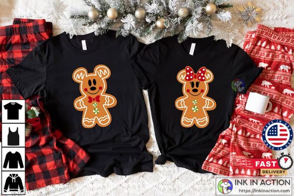X-mas Vintage Christmas Gingerbread Matching Xmas Mickey Minnie Shirts