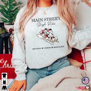 X mas Vintage Disney Christmas Shirt Retro Main Street Sleigh Rides Mickey And Minnie Christmas Shirt Disney Couple Shirt 3