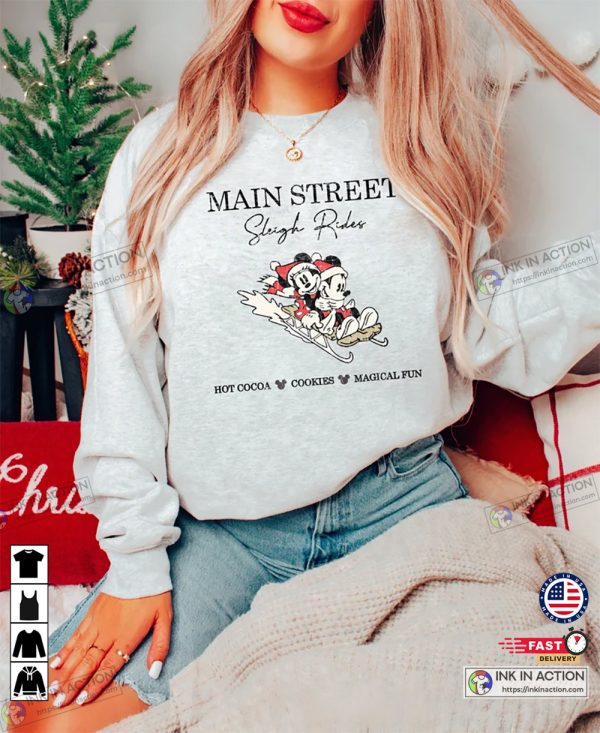 X-mas Main Street Sleigh Rides Mickey And Minnie Disney Christmas Basic Shirt