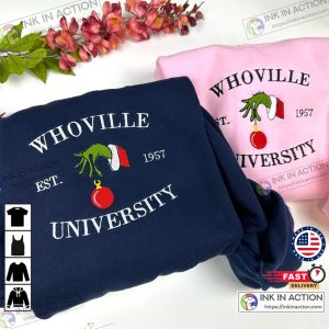 X mas Whoville University Embroidered Sweatshirt Christmas Crewneck Sweatshirt 1