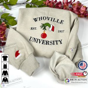 X mas Whoville University Embroidered Sweatshirt Christmas Crewneck Sweatshirt 3