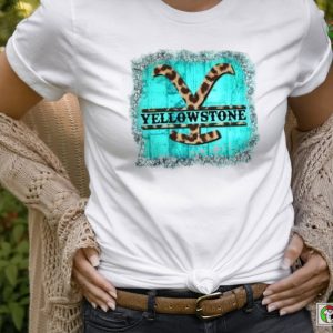 Yellowstone- Turquoise Screen Print Leopard Print Basic T-shirt