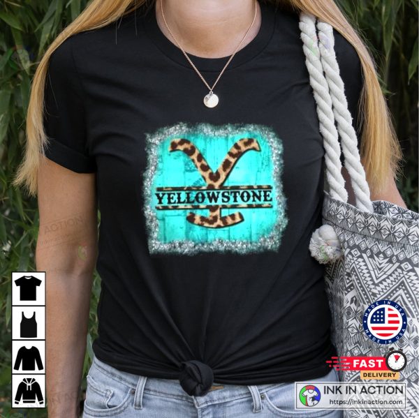 Yellowstone- Turquoise Screen Print Leopard Print Basic T-shirt