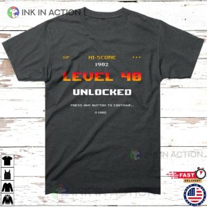 40th Birthday Shirt Level 40 Unlocked 1982 Retro Arcade 8 Bit Video Game Birthday Gift 1