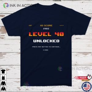 40th Birthday Shirt Level 40 Unlocked 1982 Retro Arcade 8 Bit Video Game Birthday Gift 2