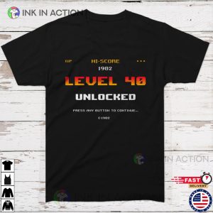 40th Birthday Shirt Level 40 Unlocked 1982 Retro Arcade 8 Bit Video Game Birthday Gift 3