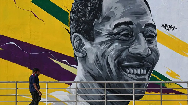 A mural painting Brazilian footballer Pele Khalifa International Stadium Doha