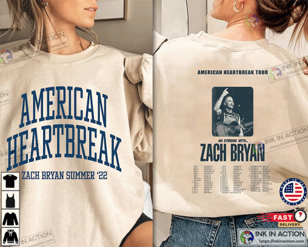 American Heartbreak Tour Printed Front and Back, Zach Bryan T-shirt