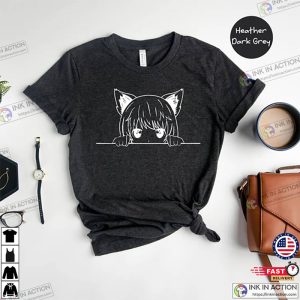 Anime Cat Girl T-shirt, Cute Cat Manga Shirt, Japanese Manga Top, Gifts for Cat Lovers, Kawaii Shirt