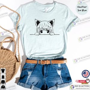 Anime Cat Girl T shirt Cute Cat Manga Shirt Japanese Manga Top Gifts for Cat Lovers Kawaii Shirt 2