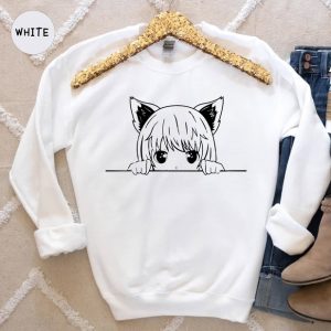 Anime Cat Girl T shirt Cute Cat Manga Shirt Japanese Manga Top Gifts for Cat Lovers Kawaii Shirt 3