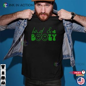 Bad And Boozy Smiley Face St Patricks Day Unisex T Shirt 3
