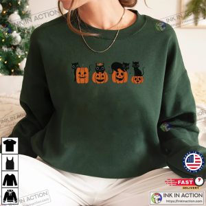 Black Cat Sweatshirt Halloween Cat Sweatshirt Cats in Pumpkin Sweater 1