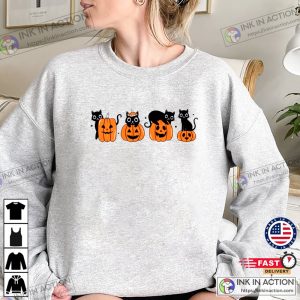 Black Cat, Halloween Cat in Pumpkin Shirt