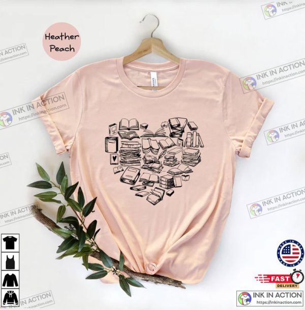 Books Distressed Heart Shirt, Teacher Heart Tee