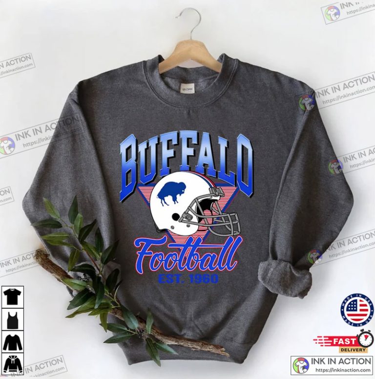 Buffalo Bills Football Helmet NFL Crewneck Sweatshirt - Ink In Action