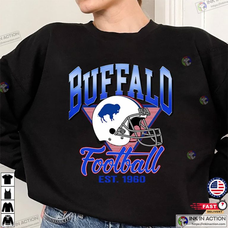 Buffalo Bills Football Helmet NFL Crewneck Sweatshirt - Ink In Action